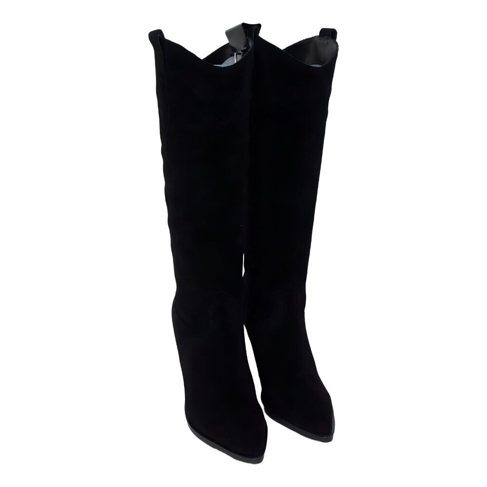 Nine West Black Suede Knee-High cowboy Boots